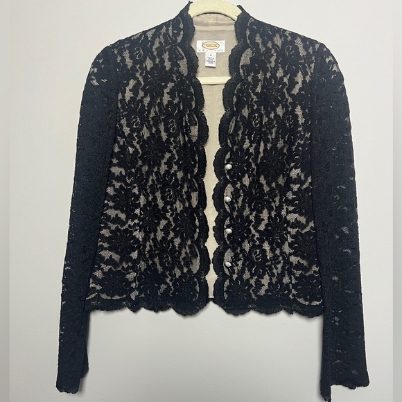 Talbots Black Lace Long Sleeve Open Front Jacket/Top - Picture 1 of 6